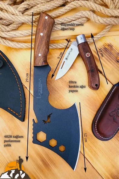 Ceviz Sap Outdoor Balta Kamp Bıçağı Çakısı Piknik Bıçak Çakı Mutfak Bıçağı Kılıflı ( Kmp-10 ) - 4