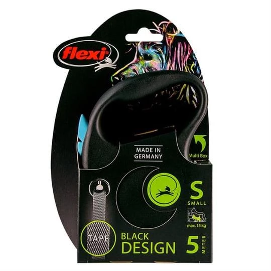 Flexi Black Design Otomatik Şerit Köpek Gezdirme Kayışı 5m [S] (Mavi)