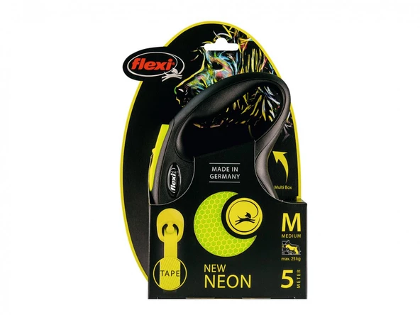 Flexi New Neon Otomatik Şerit Köpek Gezdirme Kayışı 5m [M] (Sarı)