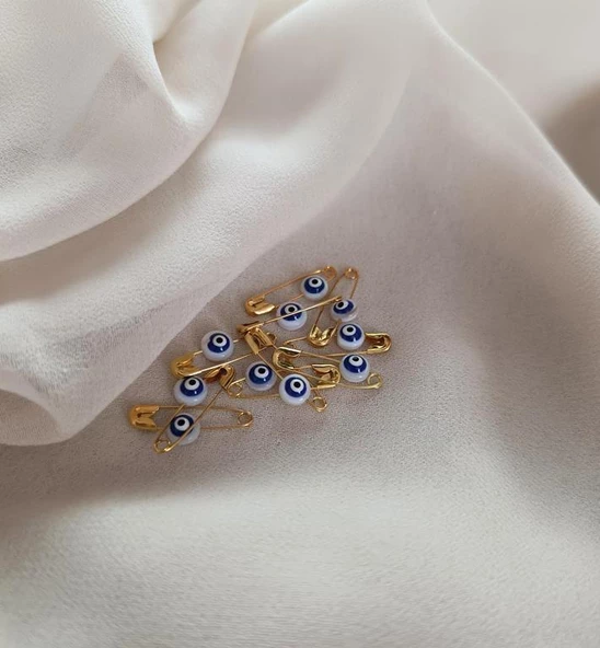 Nazar Boncuklu Sedef  Maşallahlık İğneli 10 Adet 0.8 mm Çeyiz Bohçası İğnesi - 3