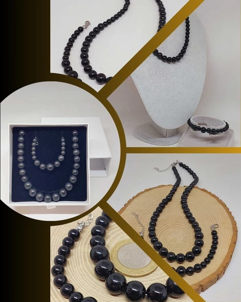 Galaksi Serisi Shungite (Şungit) Taşı Kolye & Bileklik Seti