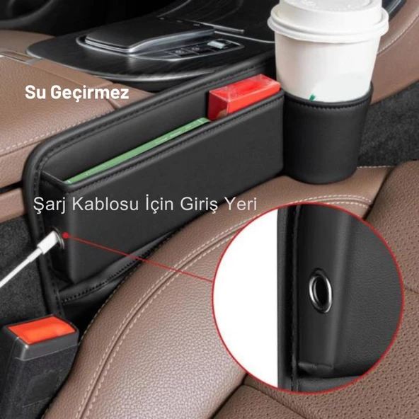 Polham Deri Araç İçi Ön Koltuk Yanı Saklama Kutusu, Telefon, Cüzdan, Bardak Tutucu Düzenleyici Organizer - 3
