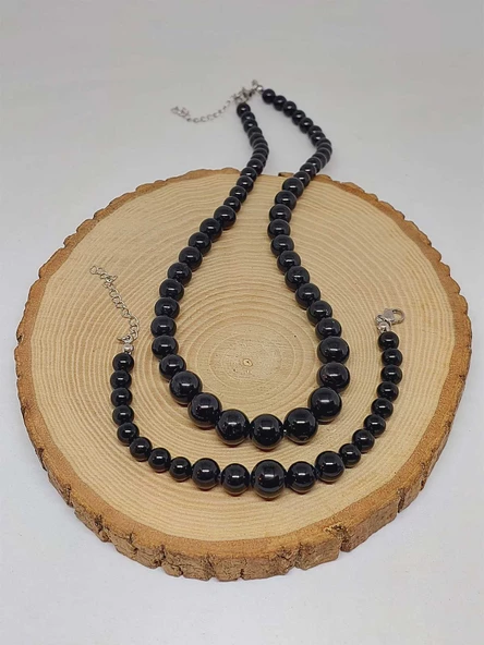 Galaksi Serisi Shungite (Şungit) Taşı Kolye & Bileklik Seti - Resim 7