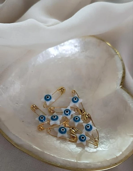 Nazar Boncuklu Sedef  Maşallahlık İğneli 10 Adet 1 cm Çeyiz Bohçası İğnesi - 3
