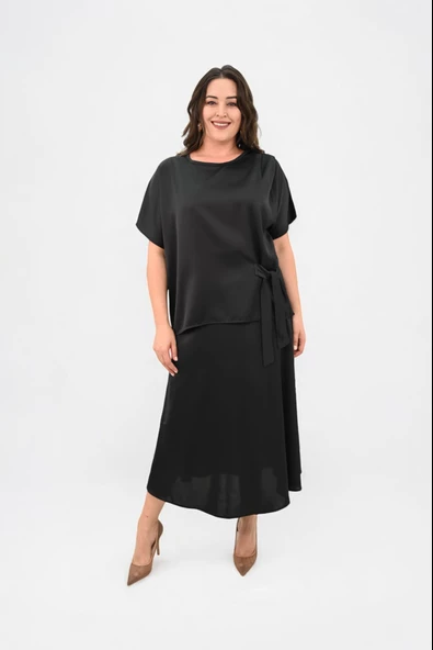 Kadın Büyük Beden Saten Etek Takım 6310-25 - 2