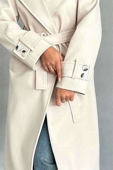 Dipmoda kadın astarlı bej ithal kaşe kaban DPG048 - Resim 6