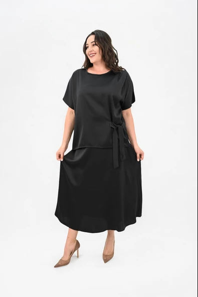 Kadın Büyük Beden Saten Etek Takım 6310-25 - 4