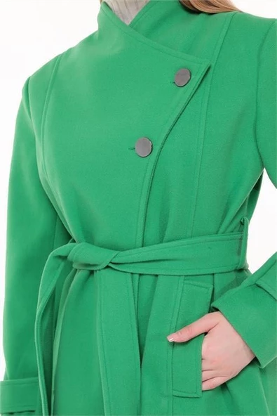 Dipmoda kadın midi oversize yün kaşe kaban DPPLTN03 - Benetton Yeşili - Resim 5