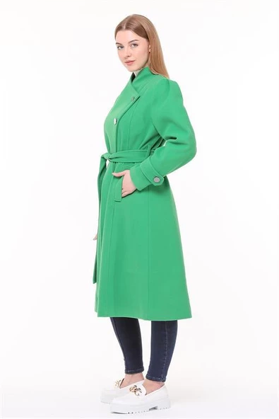 Dipmoda kadın midi oversize yün kaşe kaban DPPLTN03 - Benetton Yeşili - Resim 4