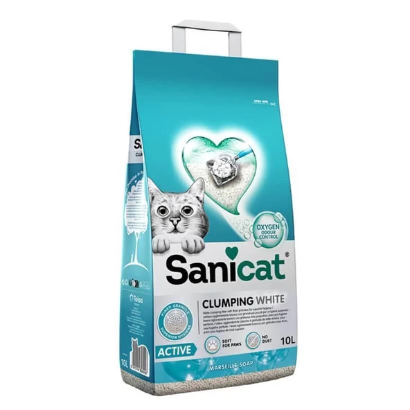 Sanicat Clumping White Active Marsilya Sabunu Kokulu Topaklanan Tozsuz Kedi Kumu 10L
