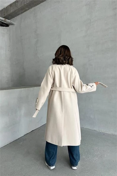 Dipmoda kadın astarlı bej ithal kaşe kaban DPG048 - Resim 7