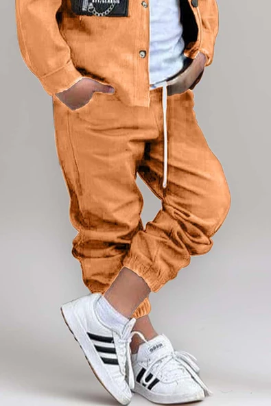 Erkek Çocuk Cıtcıt Düğme Detaylı Gömlek Yaka Ceket Penye Tişört Taba Eşofman Takım - 7