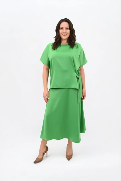 Kadın Büyük Beden Saten Etek Takım 6310-25 - 8