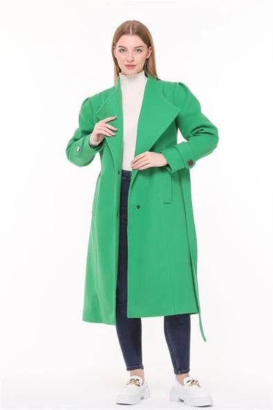 Dipmoda kadın midi oversize yün kaşe kaban DPPLTN03 - Benetton Yeşili - Resim 6