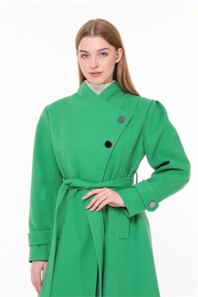 Dipmoda kadın midi oversize yün kaşe kaban DPPLTN03 - Benetton Yeşili - Resim 3