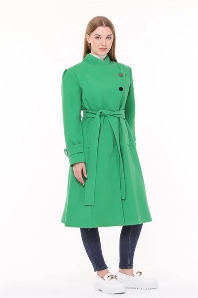 Dipmoda kadın midi oversize yün kaşe kaban DPPLTN03 - Benetton Yeşili - Resim 2