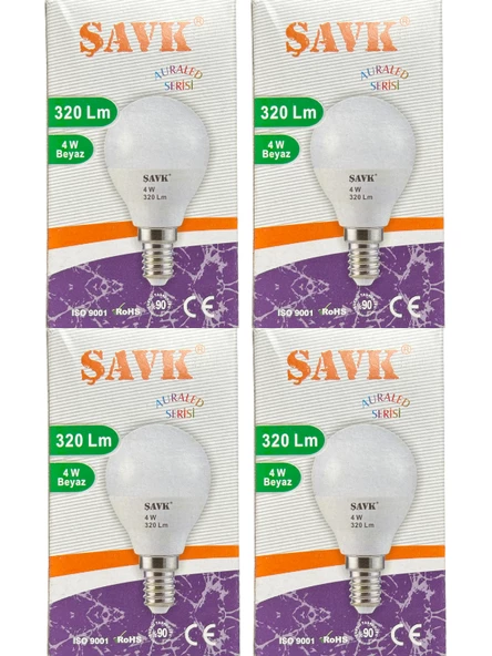 Şavk 4W (25W) 6000K (Beyaz Işık) E14 Duylu Led Top Ampul (4 Adet)
