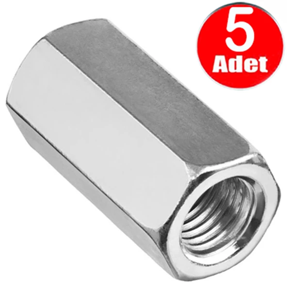 M8 Uzun Uzatma Somunu Dın 934 Beyaz Galvanizli Somun -5 Adet