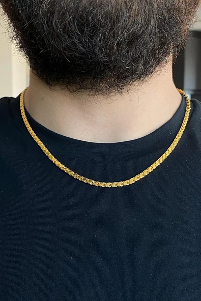 14 Ayar Altın 3 mm Pullu Zincir Erkek Kolye - 2