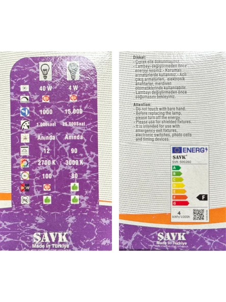 Şavk 4W (40W) 3000K (Sarı Işık) E14 Duylu Led Top Ampul (2 Adet) - 4