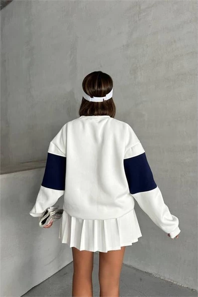 Dipmoda kadın lacivert bisiklet yaka california sweat DPG038 - 6