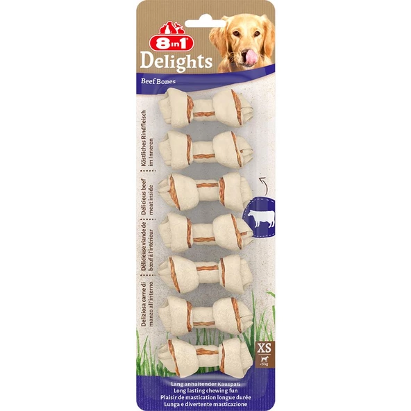 8in1 Delights Bones Ağız Bakımı için Düğümlü Sığır Etli Köpek Kemiği [XS] 84gr (7'li)