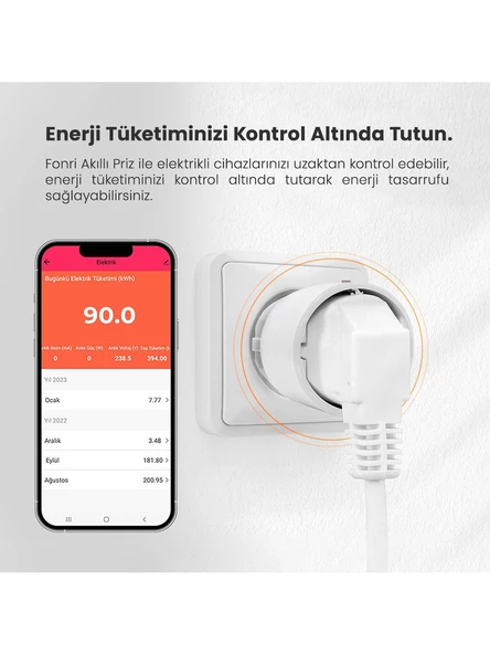 Fonri Akıllı Priz (16 Amper), Uzaktan Kontrol, Anlık Enerji Tüketim Takip, Zamanlayıcı, Wifi, 2 Yıl Garantili, Tuya Destekli - Resim 2