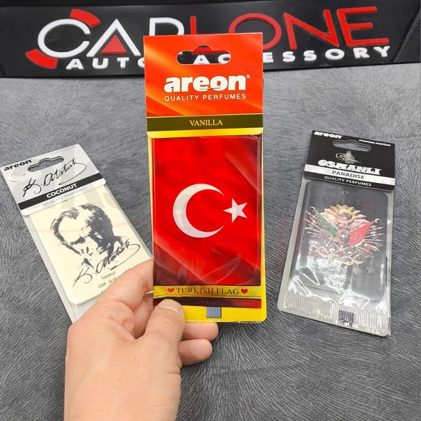 Areon X Model Lastikli Ayna Kokusu 3'lü Set Atatürk-Türk Bayrağı-Omnalı Tuğrası