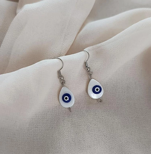 Küpe Sedef Nazar Kötü Göz Kovucu Damla Küpe Takı Aksesuar Nişan Düğün Kına Özel Gün