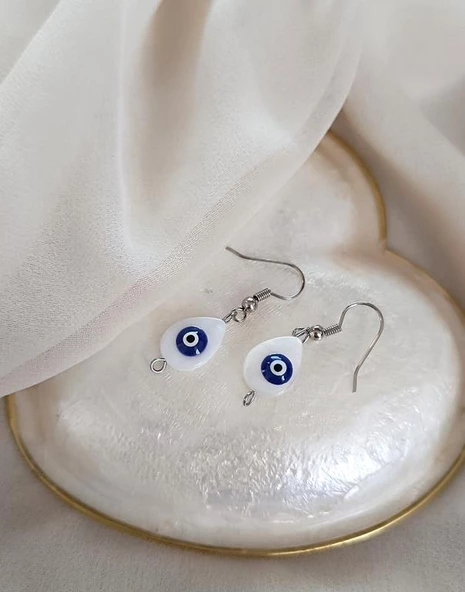 Küpe Sedef Nazar Kötü Göz Kovucu Damla Küpe Takı Aksesuar Nişan Düğün Kına Özel Gün - 2