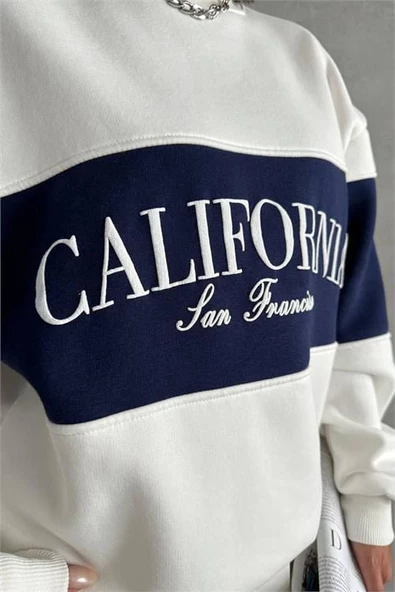 Dipmoda kadın lacivert bisiklet yaka california sweat DPG038 - 5