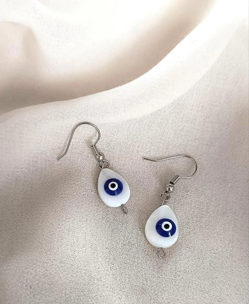 Küpe Sedef Nazar Kötü Göz Kovucu Damla Küpe Takı Aksesuar Nişan Düğün Kına Özel Gün - 3