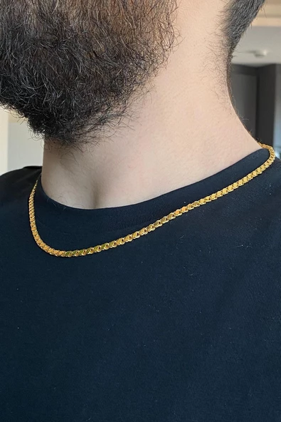 14 Ayar Altın 3 mm Pullu Zincir Erkek Kolye - 4