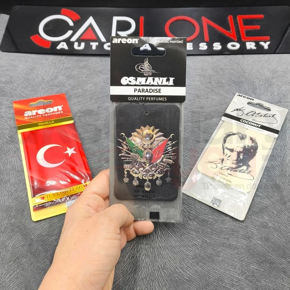 Areon X Model Lastikli Ayna Kokusu 3'lü Set Atatürk-Türk Bayrağı-Omnalı Tuğrası - 3