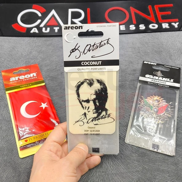 Areon X Model Lastikli Ayna Kokusu 3'lü Set Atatürk-Türk Bayrağı-Omnalı Tuğrası - 2
