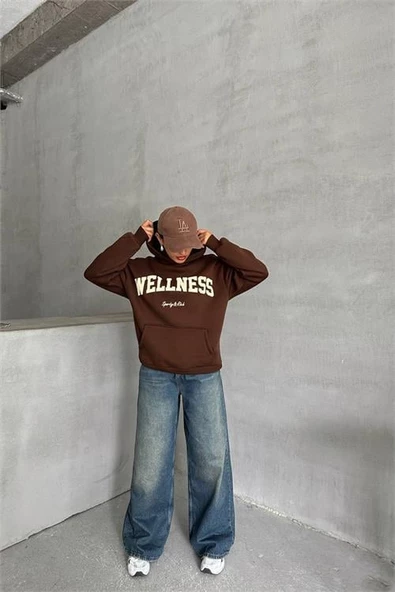 Dipmoda kadın kahve nakış detaylı kapuşonlu kışlık sweat DPG032 - 5