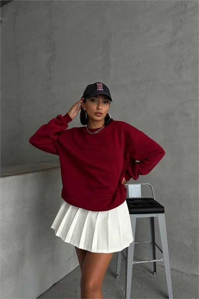 Dipmoda kadın bordo bisiklet yaka pamuklu sweat DPG031 - 2