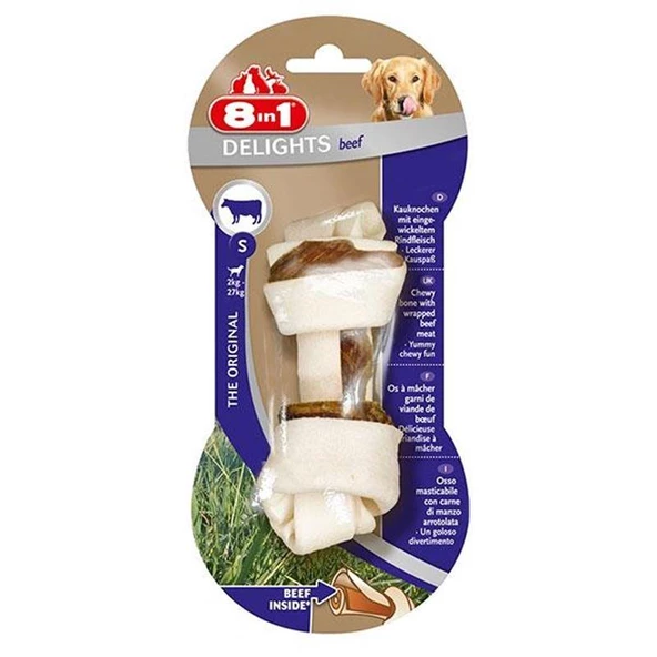 8in1 Delights Bones Biftekli Düğümlü Tartar Oluşumunu Önleyen Köpek Kemiği 35gr 10cm [S]