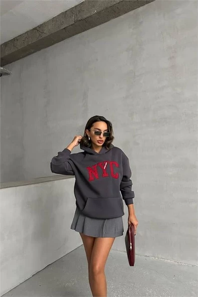 Kadın kapuşonlu  nakışlı sweat DPNBG033