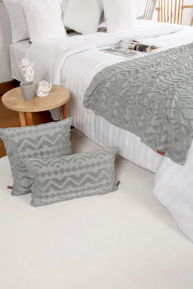 Jakarlı Yatak Runner Set Letta Gri - Resim 2