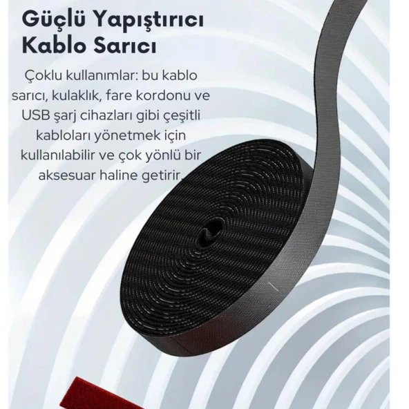 Polham 5 Metre Cırt Cırt Bantlı Kablo Sarıcı Düzenleyici Organizatör, Kesilebilir Kablo Düzenleyici - 7