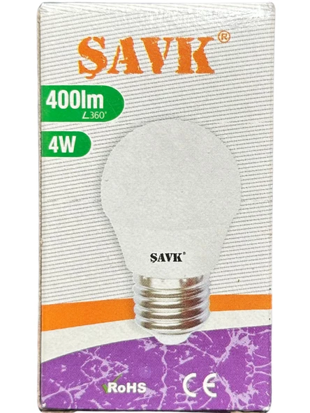 Şavk 4W (40W) 6500K (Beyaz Işık) E27 Duylu Led Top Ampul