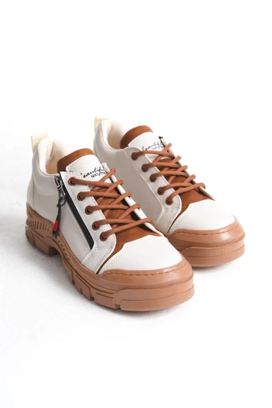 Kadın Bağcıklı Günlük Sneaker Dekoratif Fermuar Detaylı Yüksek Taban Spor Ayakkabı - 3