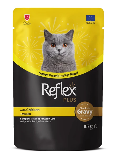 Reflex Plus Sos İçinde ET Parçacıklı Tavuklu Yetişkin Kedi Yaş Maması 85gr
