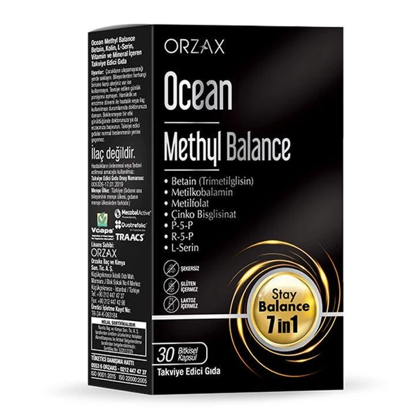 Ocean Methyl Balance B Vitamini Ve Mineraller İçeren Takviye Edici Gıda 30 Kapsül