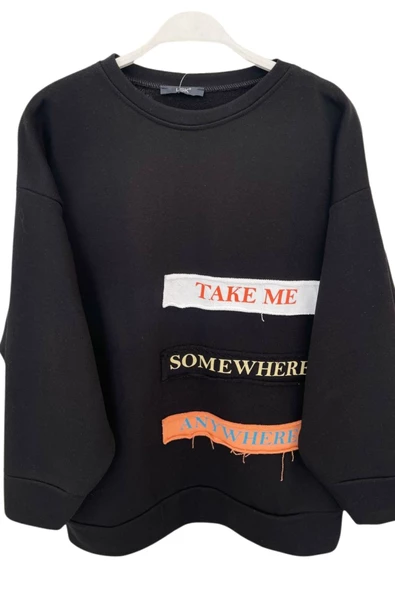 Lsk Kadın Siyah Garni Baskı Detaylı Sweat 6595 ürün görseli