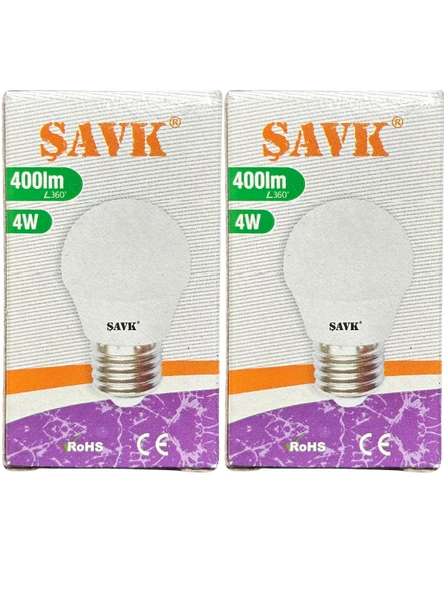 Şavk 4W (40W) 6500K (Beyaz Işık) E27 Duylu Led Top Ampul (2 Adet)