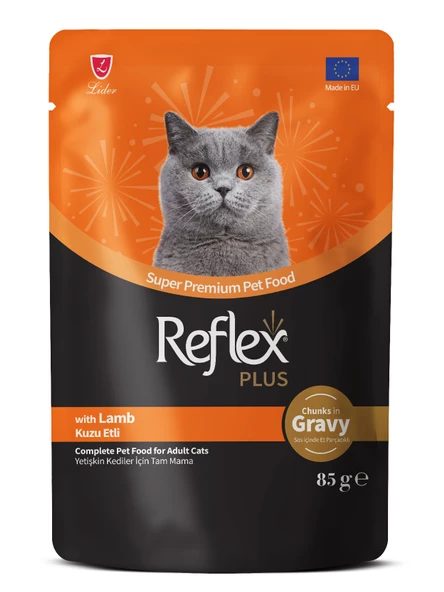 Reflex Plus Sos İçinde Et Parçacıklı Kuzu Etli Yetişkin Kedi Yaş Maması 85gr