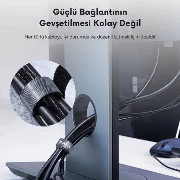 Polham 5 Metre Cırt Cırt Bantlı Kablo Sarıcı Düzenleyici Organizatör, Kesilebilir Kablo Düzenleyici - 8