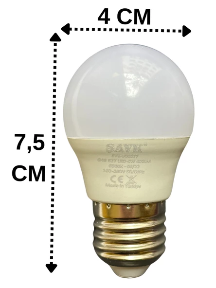 Şavk 4W (40W) 6500K (Beyaz Işık) E27 Duylu Led Top Ampul (8 Adet) - Resim 3